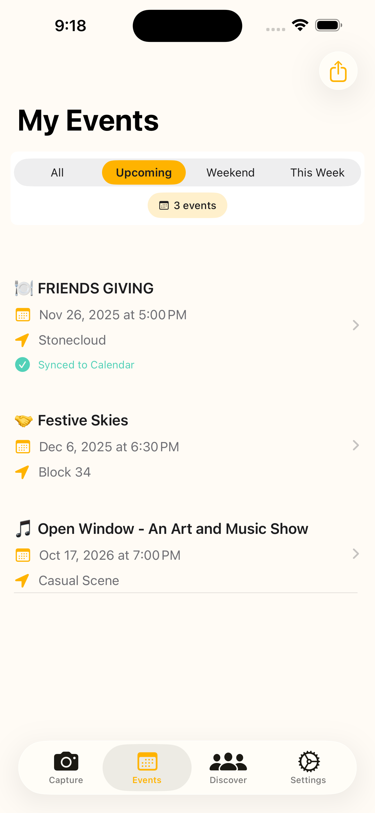 EventSnag events list