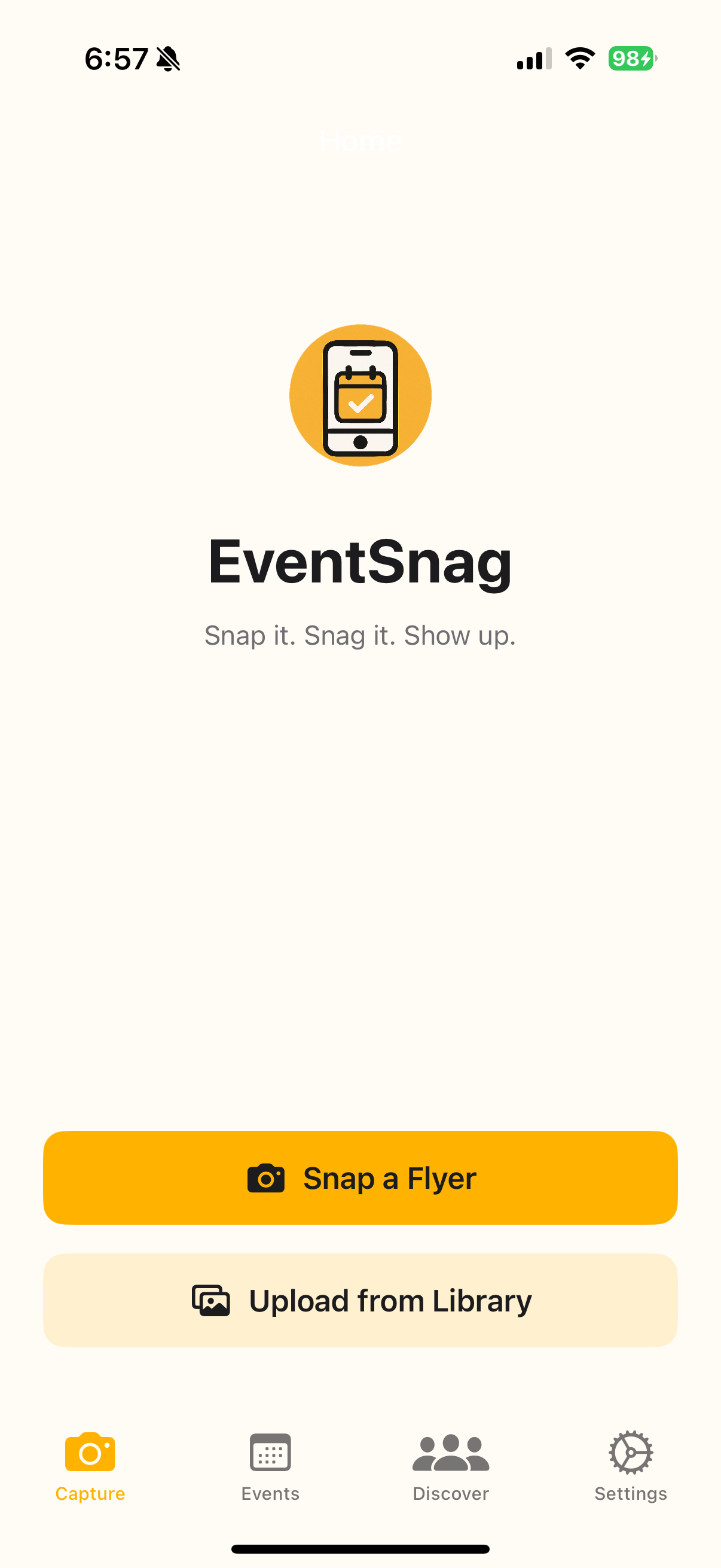 EventSnag home screen